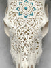 White Carved Cow Skull With Turqoise Accents - Star mandala motif | Skull,A/138