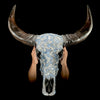 Pastel Blue Mosaic Buffalo Skull Wall Decor – Decorative Horned Skull for Boho, Coastal, or Rustic Style Interiors - Skull,A/128