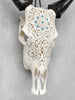 White Carved Cow Skull With Turqoise Accents - Star mandala motif | Skull,A/138