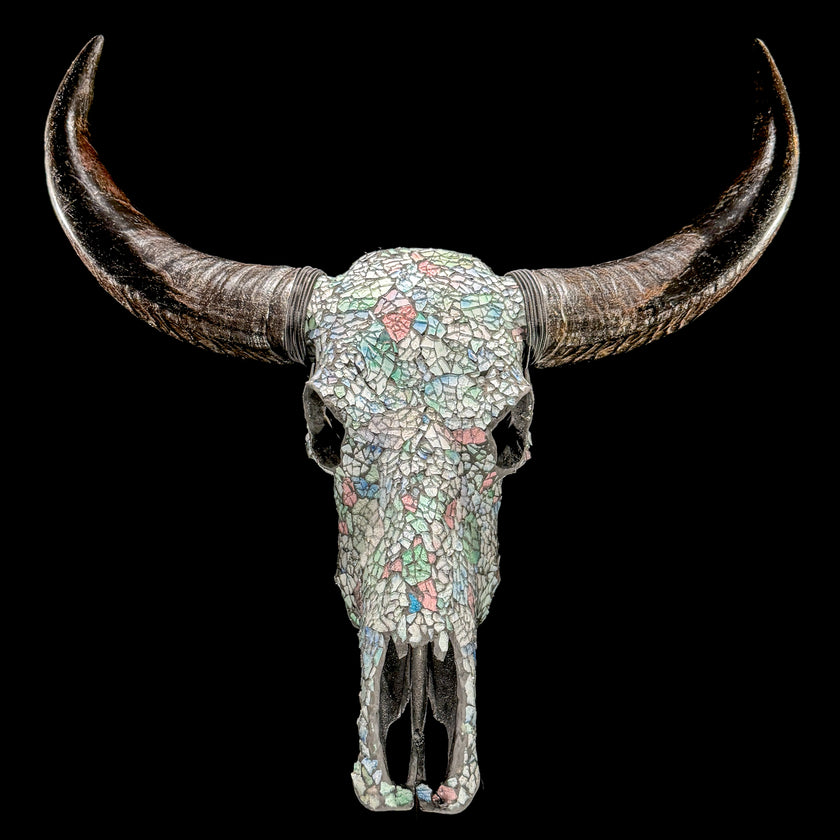 Pastel Green Mozaic Buffalo skull | Skull,A/134