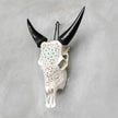 White Carved Cow Skull With Turqoise Accents - Star mandala motif | Skull,A/138