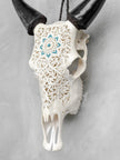 White Carved Cow Skull With Turqoise Accents - Star mandala motif | Skull,A/138