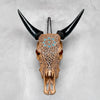 Brown Carved Cow Skull With Turqoise Accents - Star Mandala motif | Skull,A/142