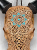 Brown Carved Cow Skull With Turqoise Accents - Star Mandala motif | Skull,A/142