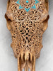 Brown Carved Cow Skull With Turqoise Accents - Star Mandala motif | Skull,A/142
