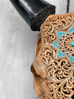 Brown Carved Cow Skull With Turqoise Accents - Star Mandala motif | Skull,A/142
