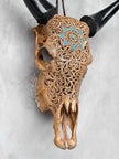 Brown Carved Cow Skull With Turqoise Accents - Star Mandala motif | Skull,A/142