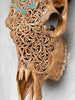 Brown Carved Cow Skull With Turqoise Accents - Star Mandala motif | Skull,A/142