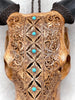 Brown Carved Cow Skull With Turqoise Accents - Ketupat motif | Skull,A/141