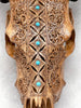 Brown Carved Cow Skull With Turqoise Accents - Ketupat motif | Skull,A/141