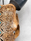 Brown Carved Cow Skull With Turqoise Accents - Ketupat motif | Skull,A/141