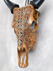 Brown Carved Cow Skull With Turqoise Accents - Ketupat motif | Skull,A/141