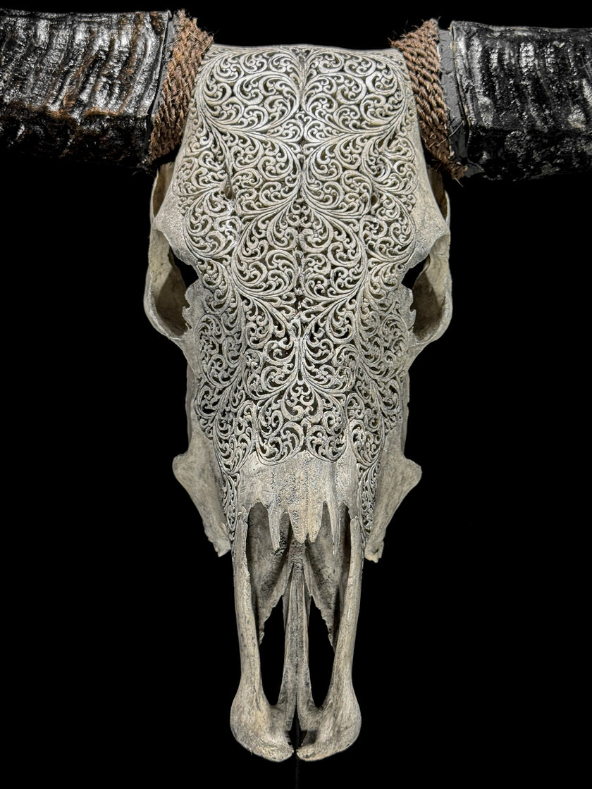 Grey Carved Buffalo Skulls with fern motif | Skull,A/111