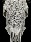 Grey Carved Buffalo Skull – Fern Motif | Real Bone Wall Art with Horns | Tribal Skull Decor | Handmade & Ethically Sourced from Bali - Skull,A/111