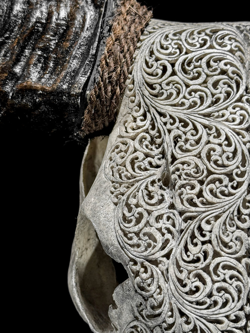 Grey Carved Buffalo Skulls with fern motif | Skull,A/111