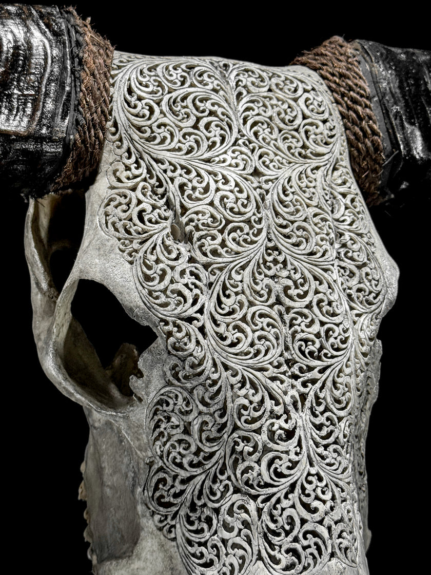 Grey Carved Buffalo Skulls with fern motif | Skull,A/111