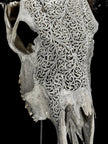Grey Carved Buffalo Skull – Fern Motif | Real Bone Wall Art with Horns | Tribal Skull Decor | Handmade & Ethically Sourced from Bali - Skull,A/111