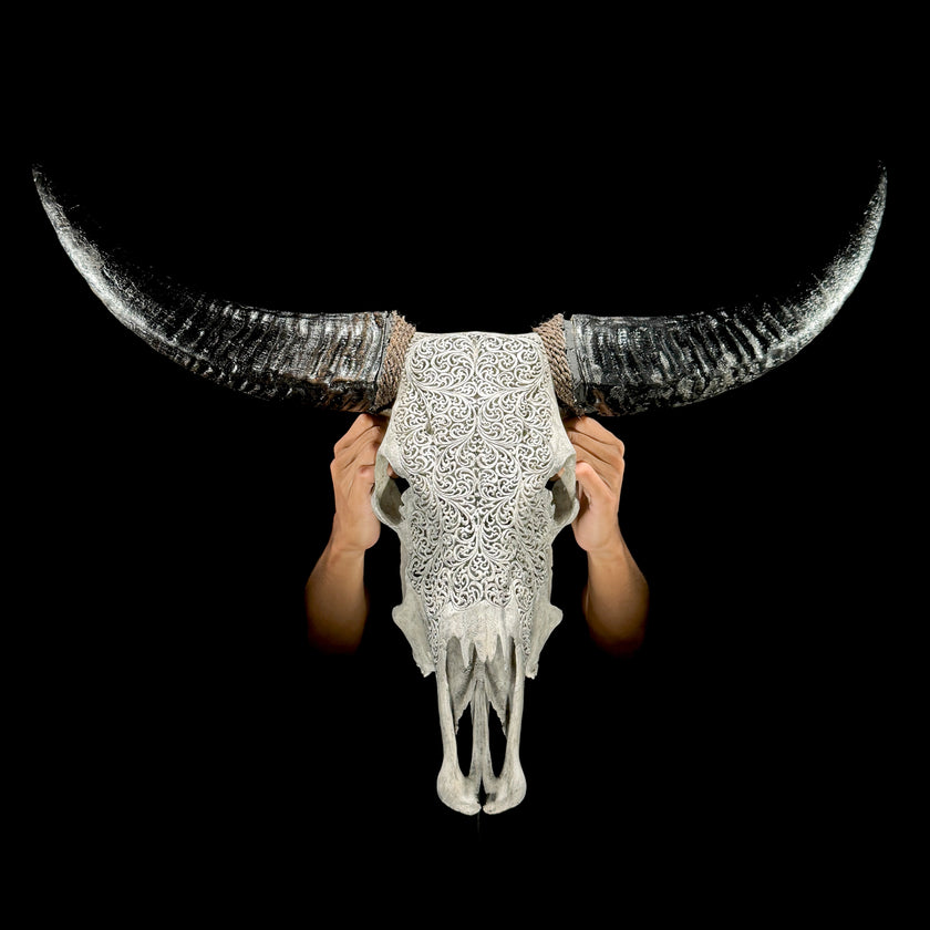 Grey Carved Buffalo Skulls with fern motif | Skull,A/111