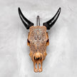 Brown Carved Cow Skull With Abalone Shell Accents - Peacock motif | Skull,A/145