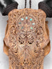 Brown Carved Cow Skull With Abalone Shell Accents - Peacock motif | Skull,A/145