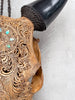 Brown Carved Cow Skull With Abalone Shell Accents - Peacock motif | Skull,A/145