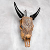 Brown Carved Cow Skull With Abalone Shell Accents - Peacock motif | Skull,A/145