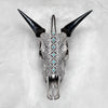 Grey Carved Cow Skull With Turqoise Accents - Ketupat motif | Skull,A/139