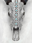 Grey Carved Cow Skull With Turqoise Accents - Ketupat motif | Skull,A/139