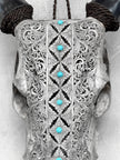 Grey Carved Cow Skull With Turqoise Accents - Ketupat motif | Skull,A/139
