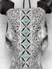 Grey Carved Cow Skull With Turqoise Accents - Ketupat motif | Skull,A/139