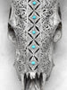 Grey Carved Cow Skull With Turqoise Accents - Ketupat motif | Skull,A/139