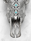 Grey Carved Cow Skull With Turqoise Accents - Ketupat motif | Skull,A/139