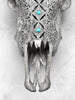Grey Carved Cow Skull With Turqoise Accents - Ketupat motif | Skull,A/139