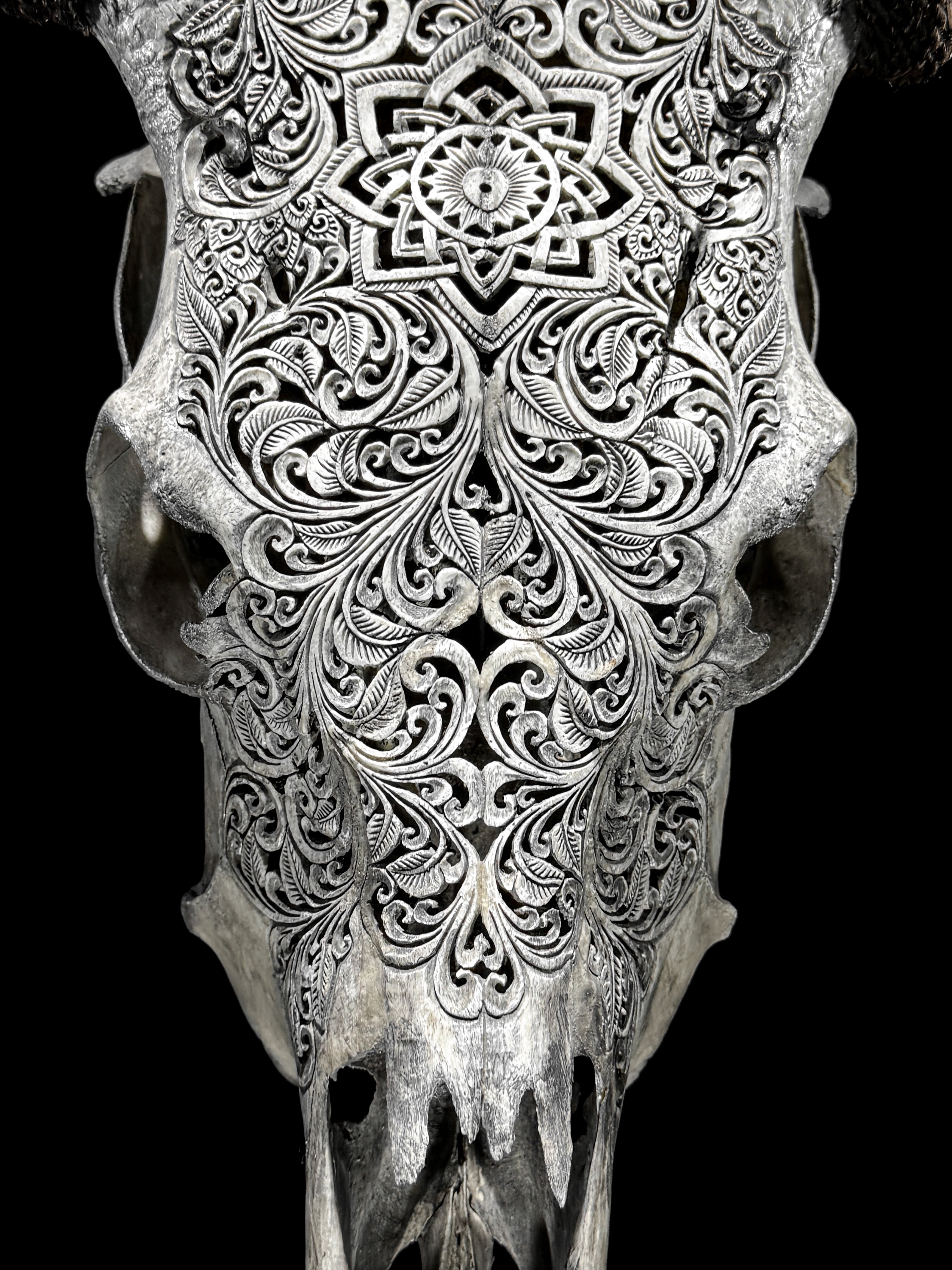 Fully carved cow skulls with Star Mandala Carving Skull,A/084