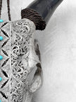 Grey Carved Cow Skull With Turqoise Accents - Ketupat motif | Skull,A/139