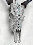 Grey Carved Cow Skull With Turqoise Accents - Ketupat motif | Skull,A/139