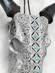 Grey Carved Cow Skull With Turqoise Accents - Ketupat motif | Skull,A/139