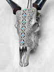 Grey Carved Cow Skull With Turqoise Accents - Ketupat motif | Skull,A/139
