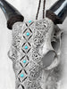 Grey Carved Cow Skull With Turqoise Accents - Ketupat motif | Skull,A/139