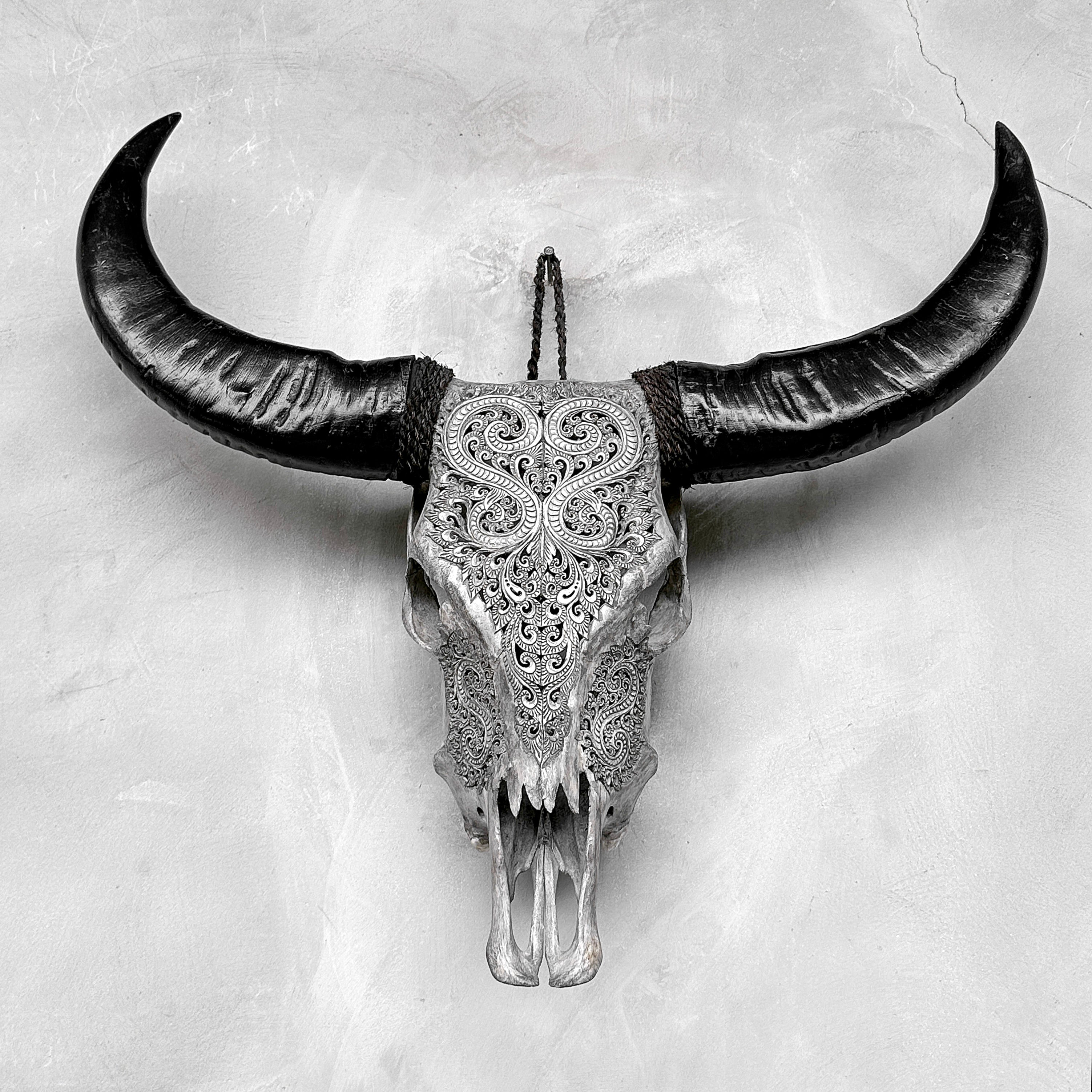 Grey Carved Buffalo Skulls with Leaf motif | Skull,A/176