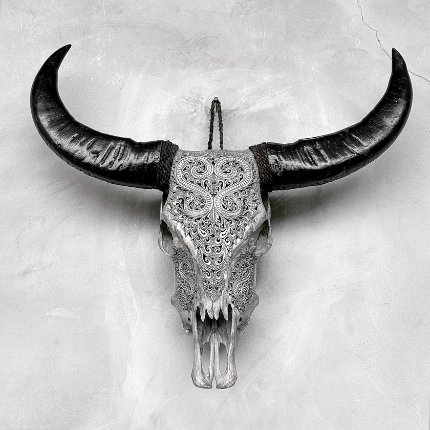 Grey Carved Buffalo Skulls with Leaf motif | Skull,A/176