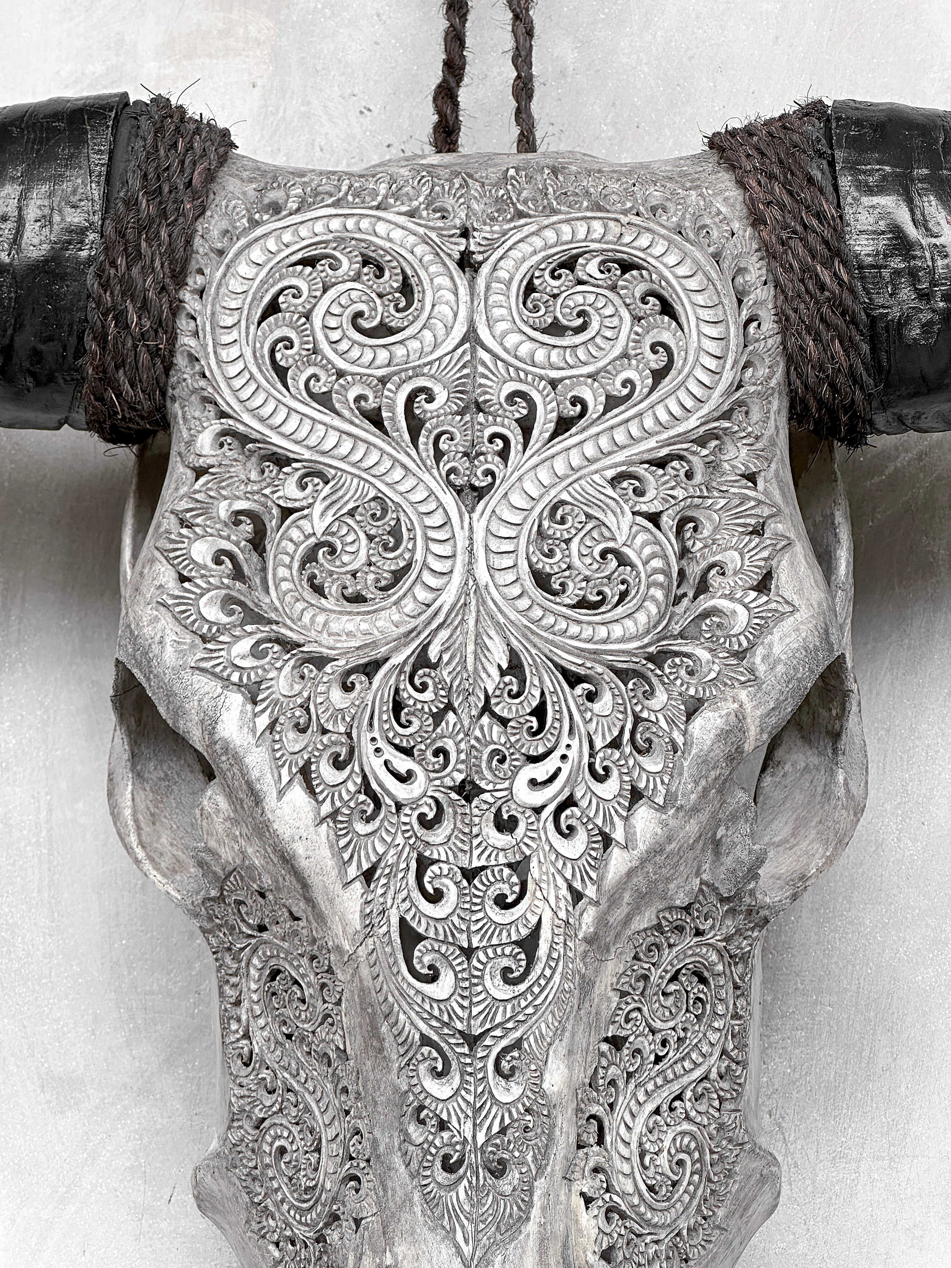 Grey Carved Buffalo Skulls with Leaf motif | Skull,A/176