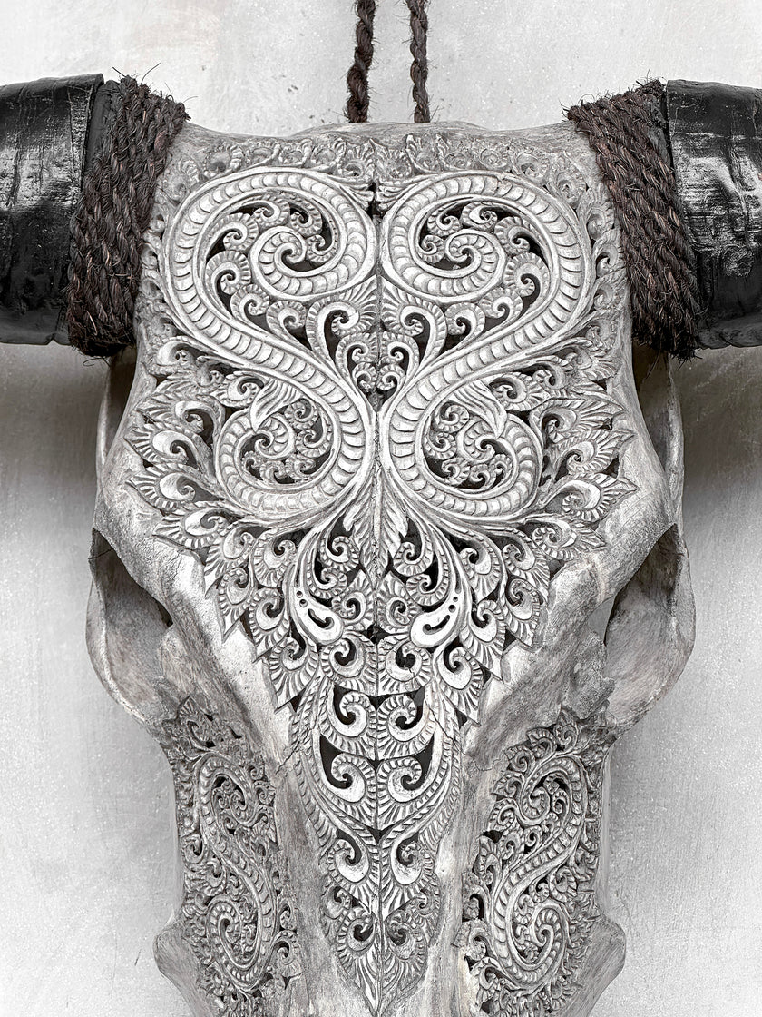Grey Carved Buffalo Skulls with Leaf motif | Skull,A/176
