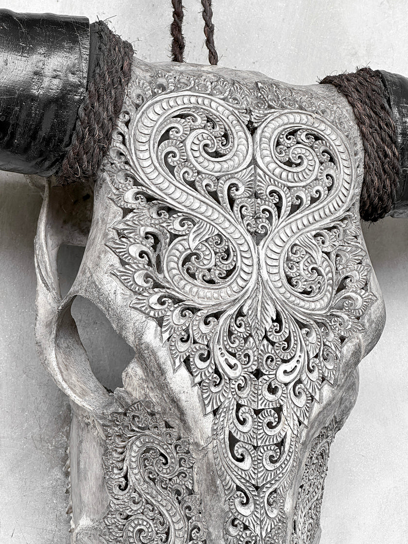 Grey Carved Buffalo Skulls with Leaf motif | Skull,A/176