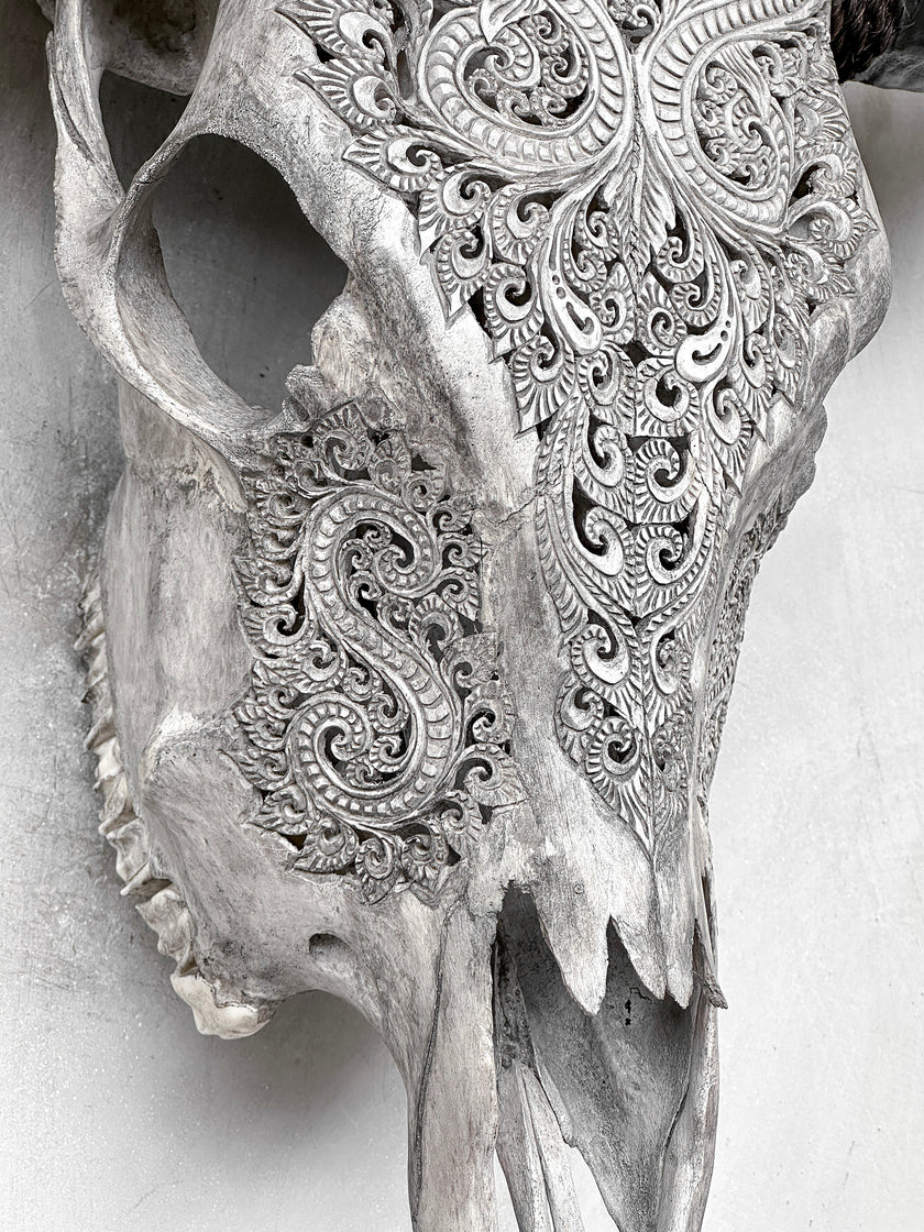 Grey Carved Buffalo Skulls with Leaf motif | Skull,A/176