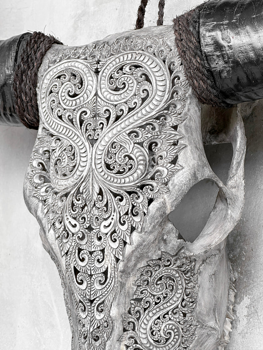 Grey Carved Buffalo Skulls with Leaf motif | Skull,A/176