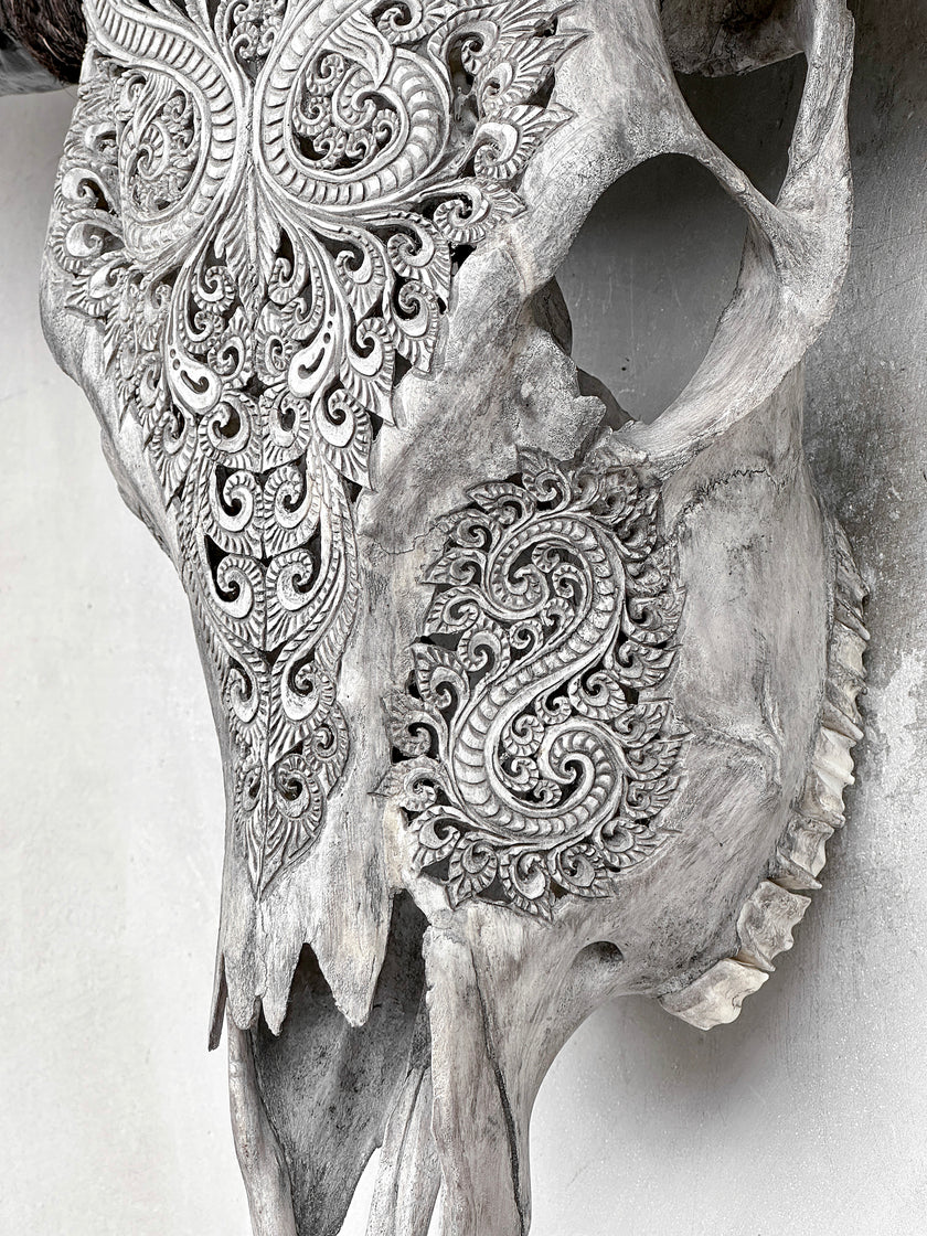 Grey Carved Buffalo Skulls with Leaf motif | Skull,A/176