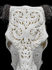White Carved Buffalo Skull with Leaf Motif — Handcrafted Wall Art - Skull,A/108