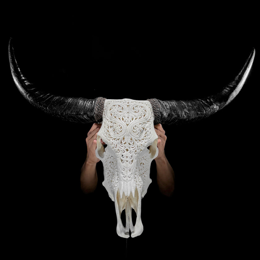 White Carved Buffalo Skulls with Leaf motif | Skull,A/108
