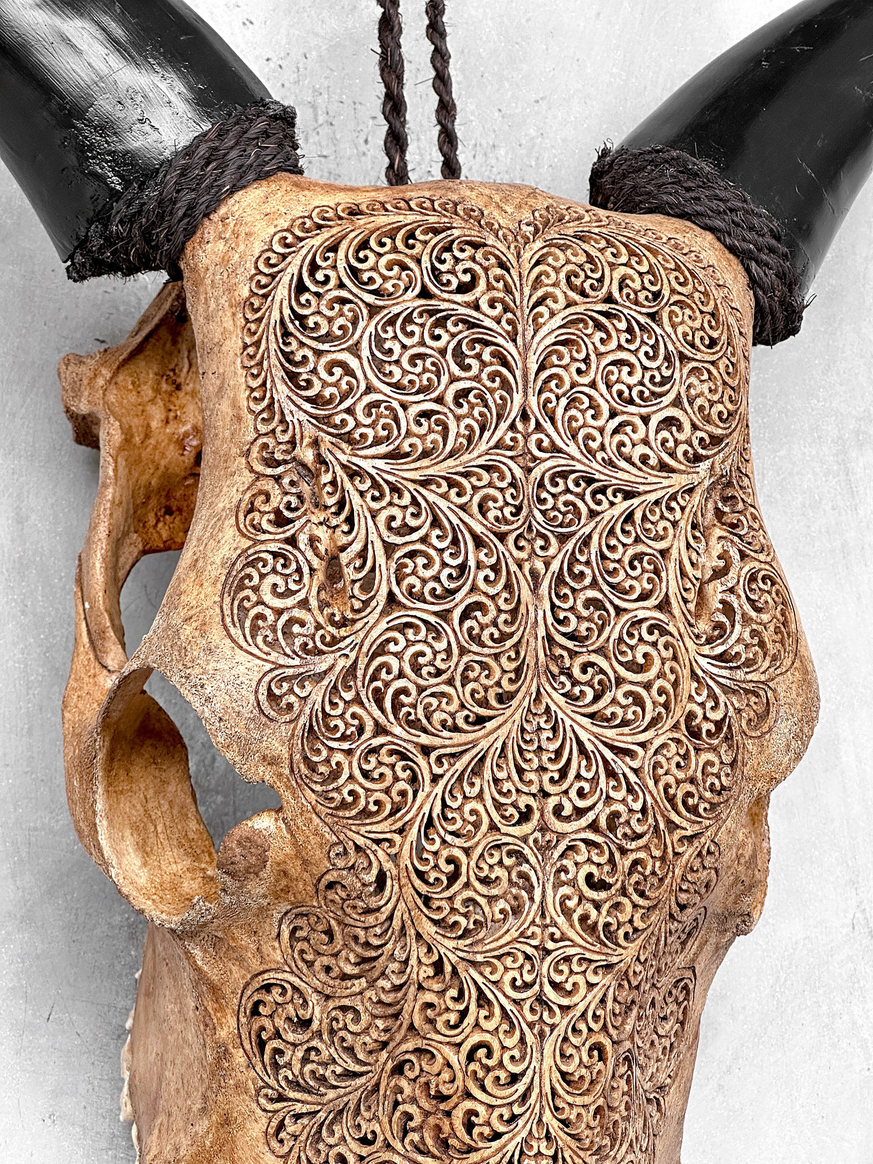 Carved Cow Skulls with Fern Carving Skull,A/183